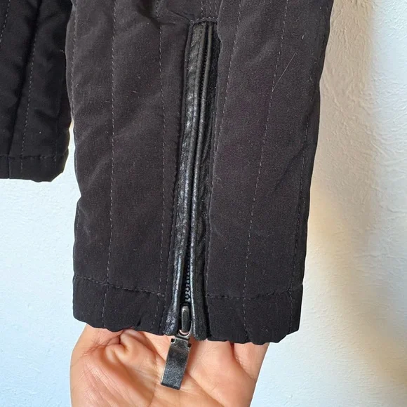 Braetan Black Quilted Women's Puffer Jacket with leather accents - Picture 3 of 11